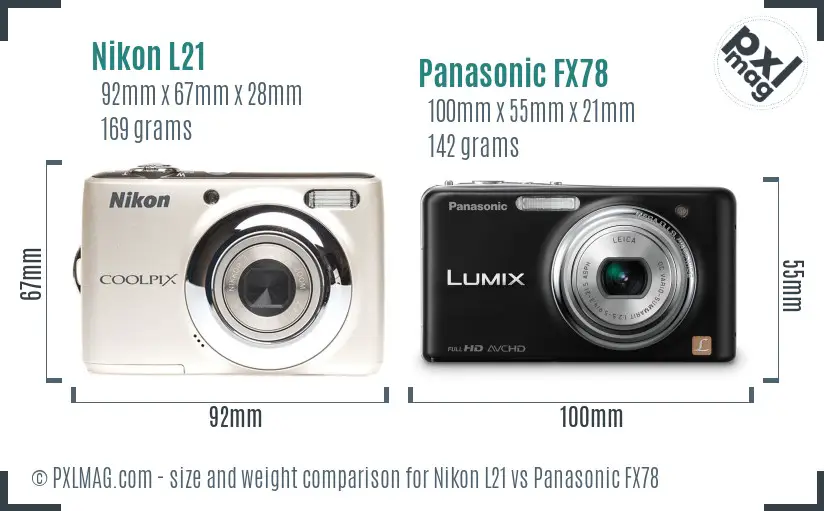 Nikon L21 vs Panasonic FX78 size comparison
