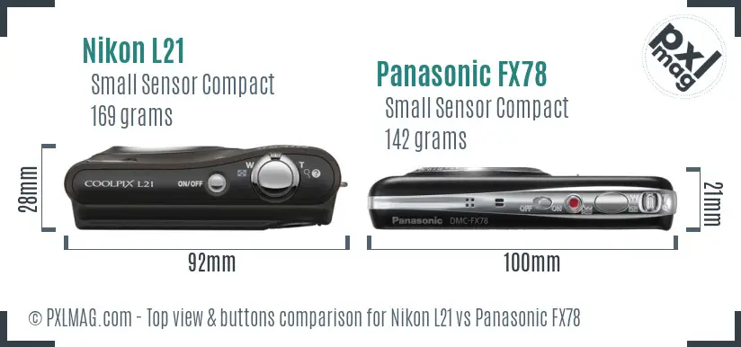 Nikon L21 vs Panasonic FX78 top view buttons comparison