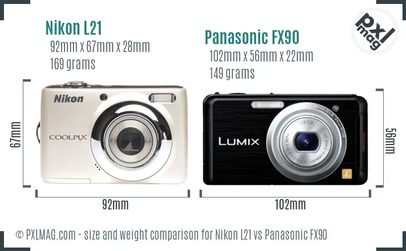 Nikon L21 vs Panasonic FX90 size comparison