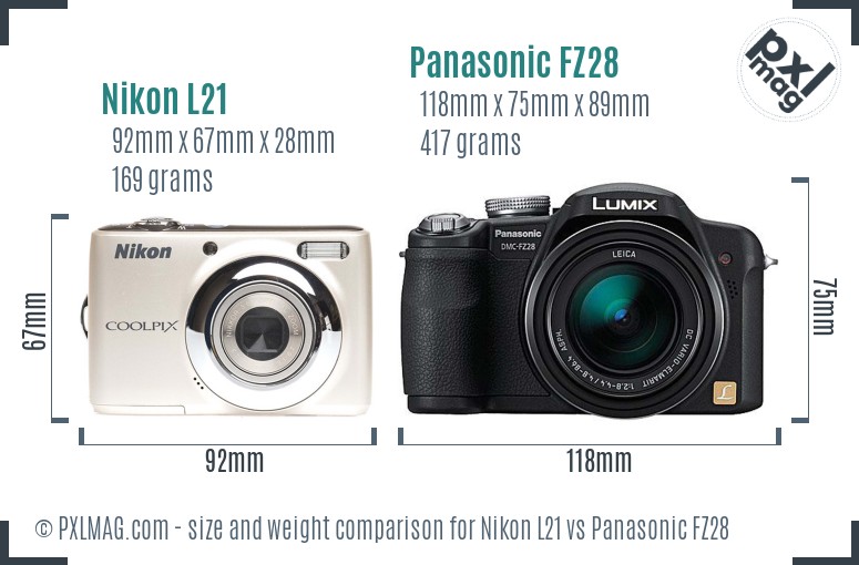 Nikon L21 vs Panasonic FZ28 size comparison