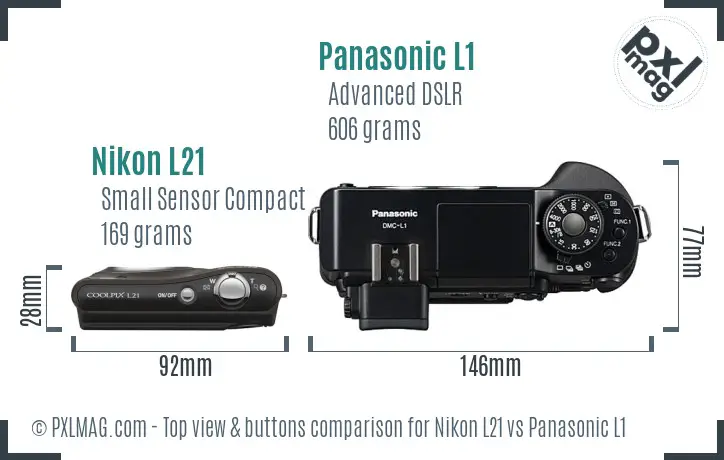 Nikon L21 vs Panasonic L1 top view buttons comparison