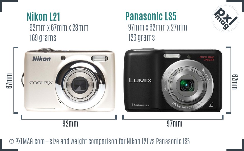 Nikon L21 vs Panasonic LS5 size comparison