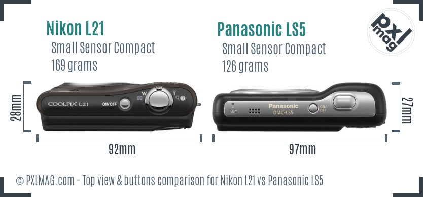 Nikon L21 vs Panasonic LS5 top view buttons comparison