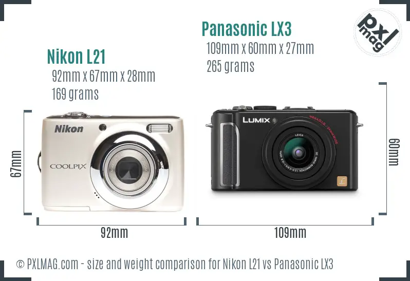 Nikon L21 vs Panasonic LX3 size comparison