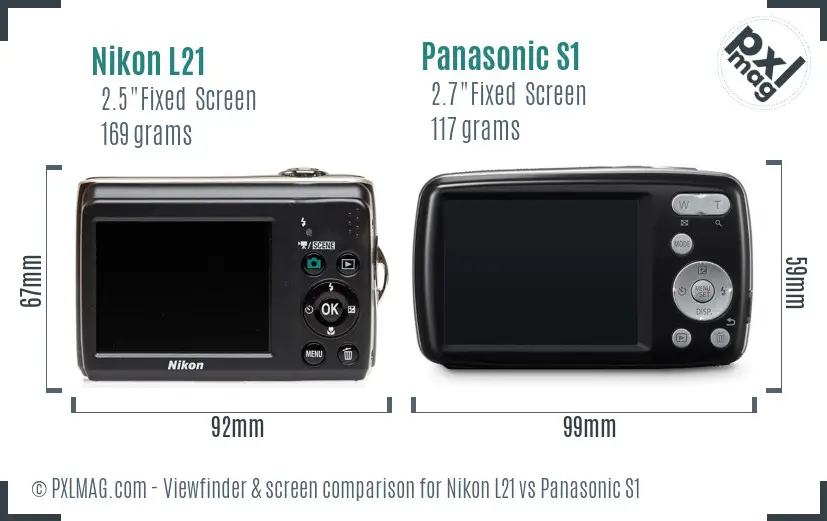 Nikon L21 vs Panasonic S1 Screen and Viewfinder comparison