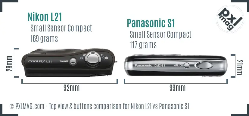 Nikon L21 vs Panasonic S1 top view buttons comparison