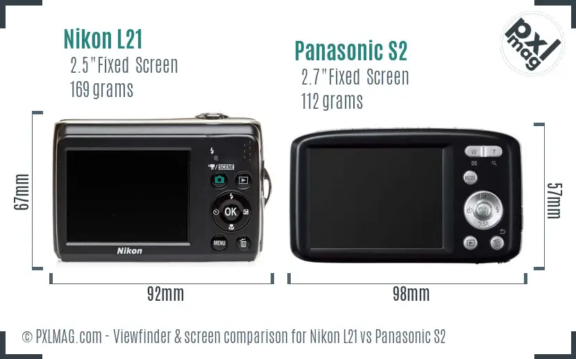 Nikon L21 vs Panasonic S2 Screen and Viewfinder comparison Nikon L21 vs Panasonic S2 Screen and Viewfinder comparison