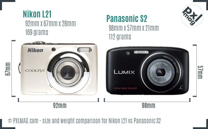 Nikon L21 vs Panasonic S2 size comparison Nikon L21 vs Panasonic S2 size comparison