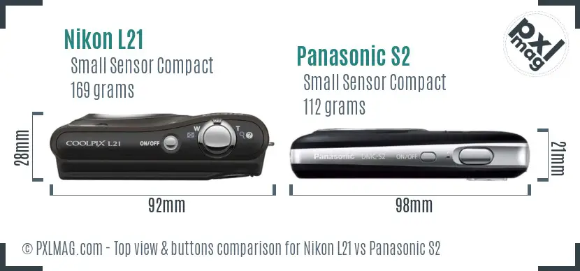 Nikon L21 vs Panasonic S2 top view buttons comparison Nikon L21 vs Panasonic S2 top view buttons comparison