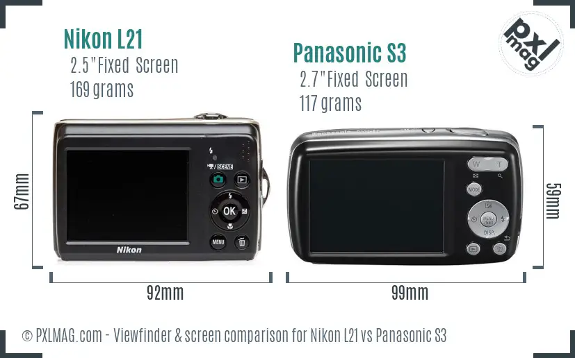Nikon L21 vs Panasonic S3 Screen and Viewfinder comparison