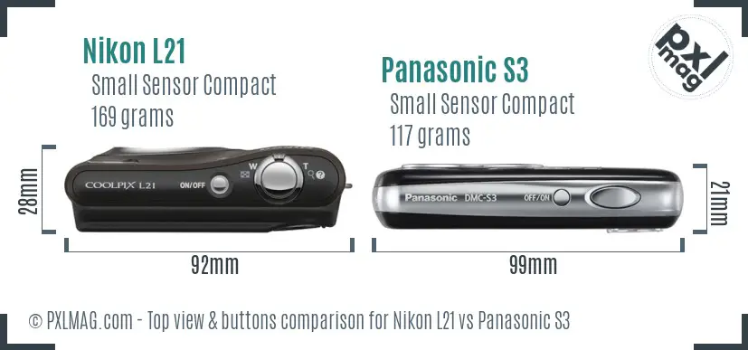 Nikon L21 vs Panasonic S3 top view buttons comparison