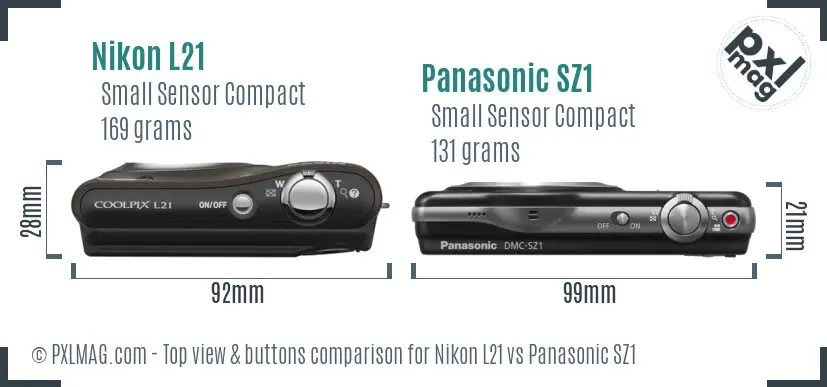 Nikon L21 vs Panasonic SZ1 top view buttons comparison