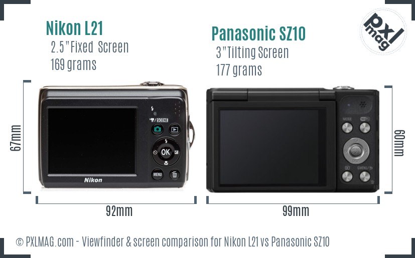 Nikon L21 vs Panasonic SZ10 Screen and Viewfinder comparison