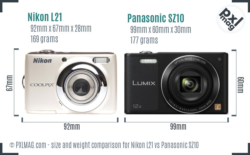 Nikon L21 vs Panasonic SZ10 size comparison Nikon L21 vs Panasonic SZ10 size comparison
