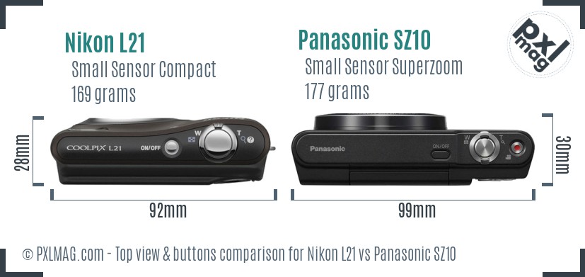 Nikon L21 vs Panasonic SZ10 top view buttons comparison