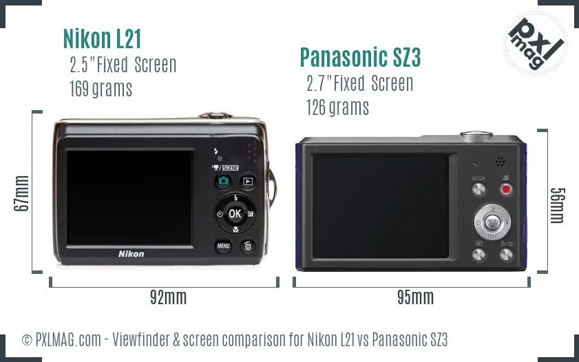 Nikon L21 vs Panasonic SZ3 Screen and Viewfinder comparison