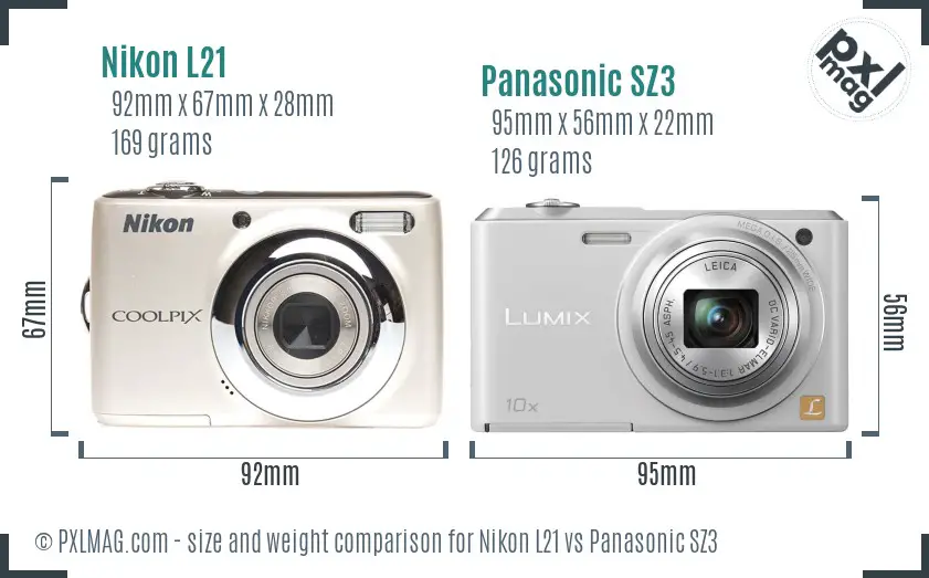 Nikon L21 vs Panasonic SZ3 size comparison