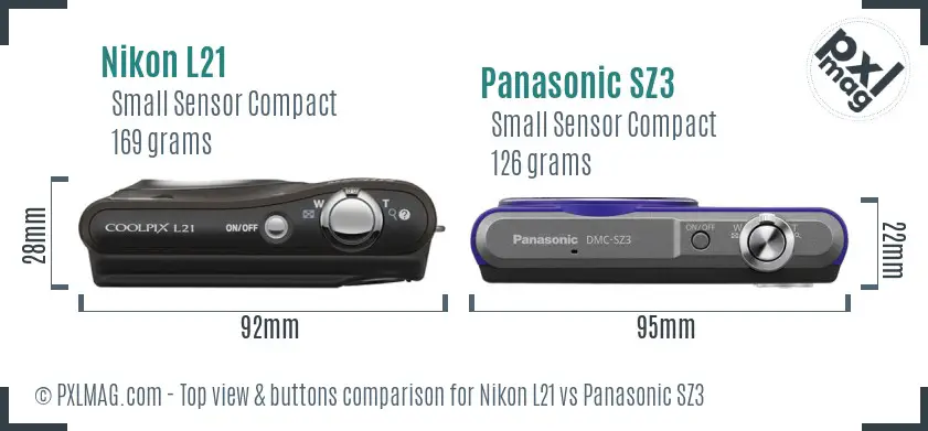 Nikon L21 vs Panasonic SZ3 top view buttons comparison