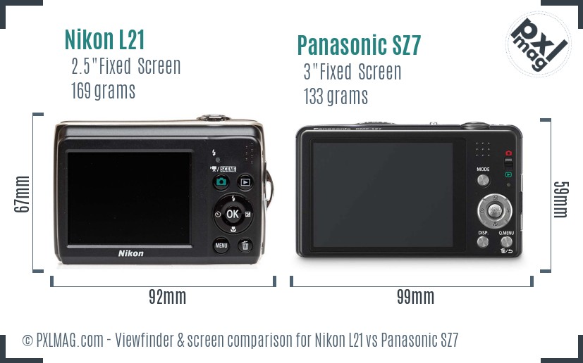 Nikon L21 vs Panasonic SZ7 Screen and Viewfinder comparison