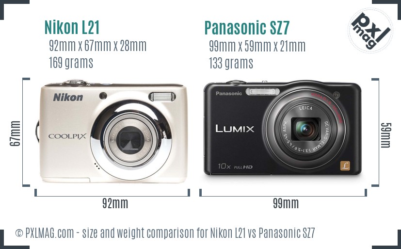 Nikon L21 vs Panasonic SZ7 size comparison Nikon L21 vs Panasonic SZ7 size comparison