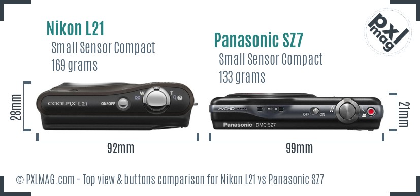 Nikon L21 vs Panasonic SZ7 top view buttons comparison