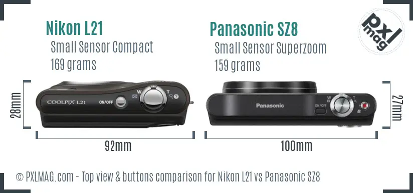 Nikon L21 vs Panasonic SZ8 top view buttons comparison