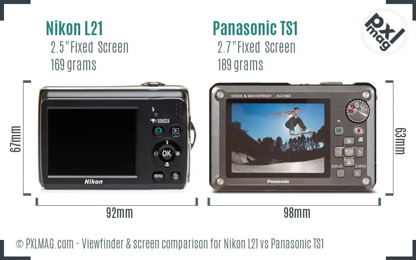 Nikon L21 vs Panasonic TS1 Screen and Viewfinder comparison