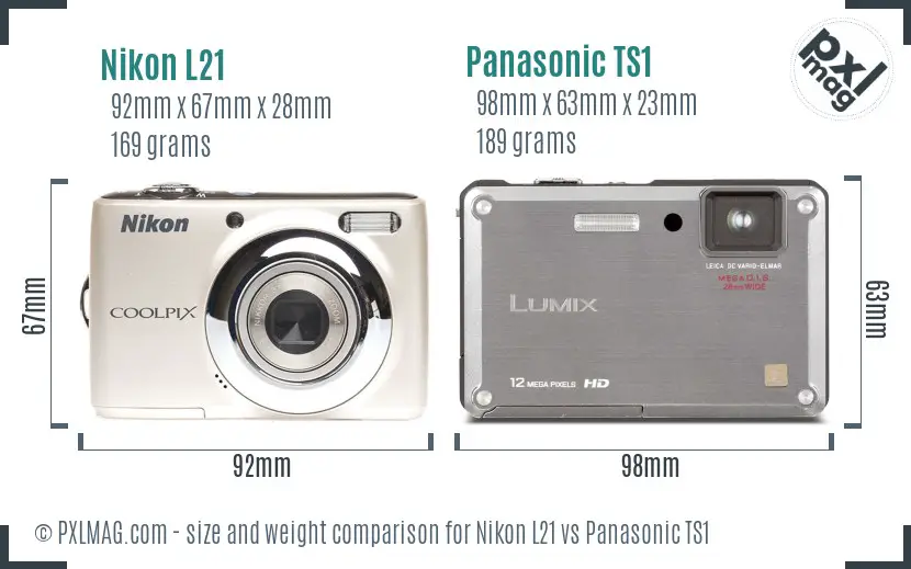 Nikon L21 vs Panasonic TS1 size comparison