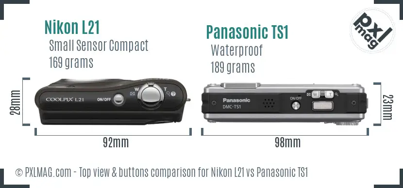 Nikon L21 vs Panasonic TS1 top view buttons comparison