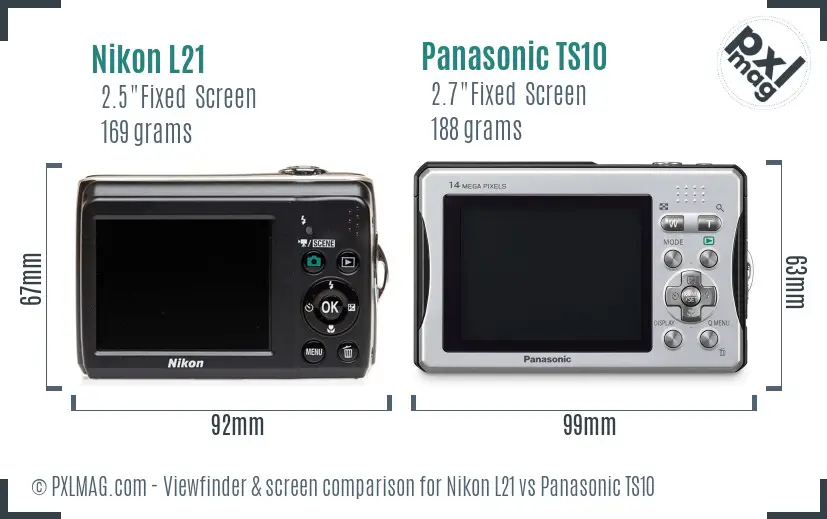 Nikon L21 vs Panasonic TS10 Screen and Viewfinder comparison