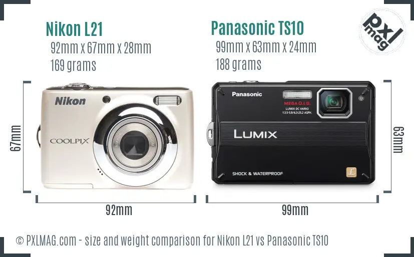 Nikon L21 vs Panasonic TS10 size comparison