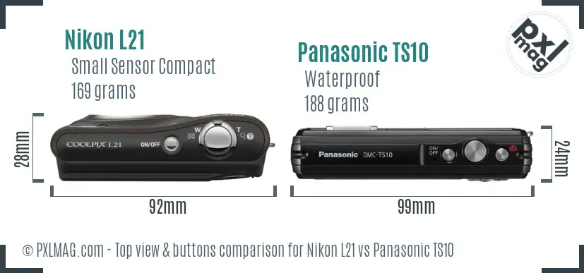 Nikon L21 vs Panasonic TS10 top view buttons comparison