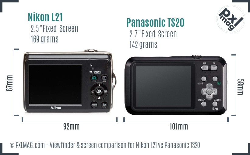 Nikon L21 vs Panasonic TS20 Screen and Viewfinder comparison