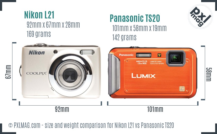 Nikon L21 vs Panasonic TS20 size comparison