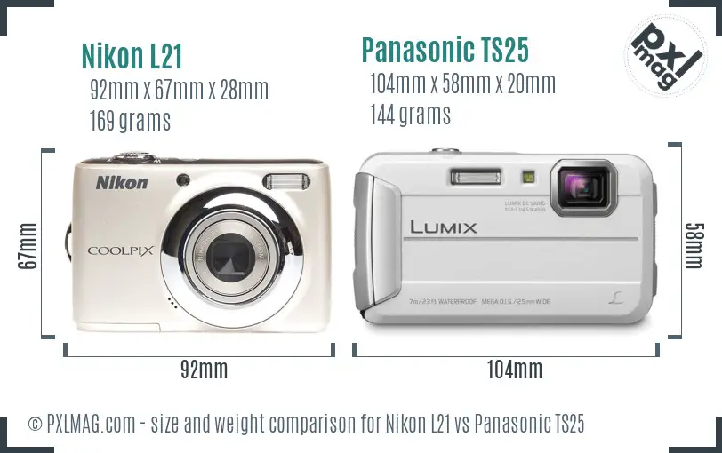 Nikon L21 vs Panasonic TS25 size comparison