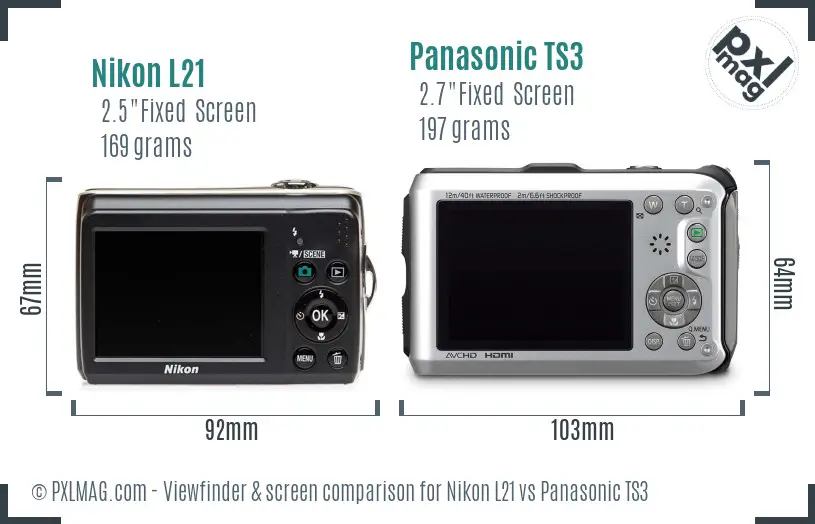 Nikon L21 vs Panasonic TS3 Screen and Viewfinder comparison