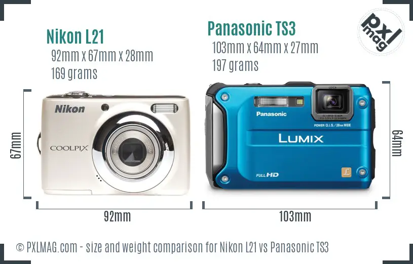 Nikon L21 vs Panasonic TS3 size comparison