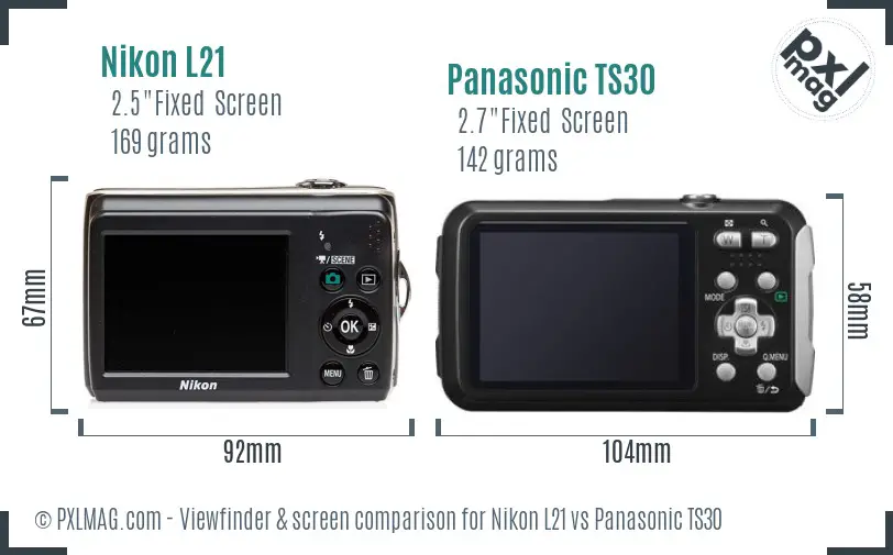 Nikon L21 vs Panasonic TS30 Screen and Viewfinder comparison