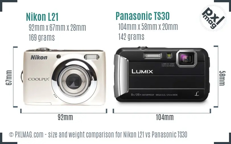 Nikon L21 vs Panasonic TS30 size comparison