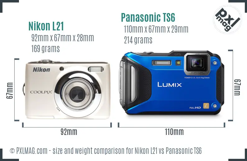 Size comparison: Nikon L21 vs Panasonic TS6