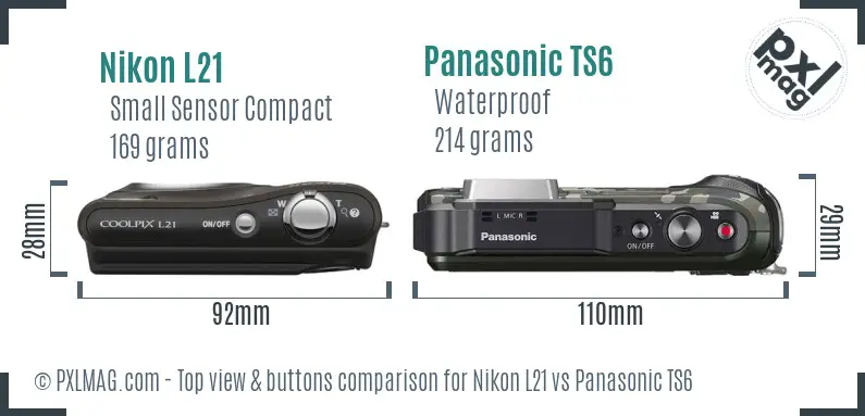 Top-view design and control layout comparison between Nikon L21 and Panasonic TS6