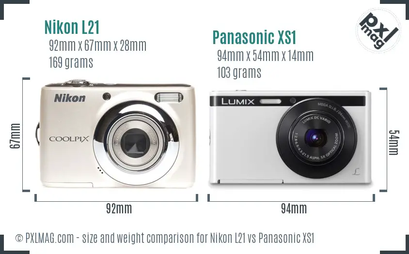 Nikon L21 vs Panasonic XS1 size comparison Nikon L21 vs Panasonic XS1 size comparison