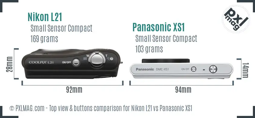 Nikon L21 vs Panasonic XS1 top view buttons comparison Nikon L21 vs Panasonic XS1 top view buttons comparison