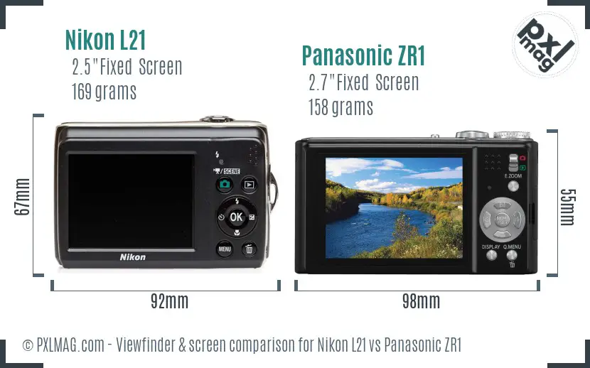 Nikon L21 vs Panasonic ZR1 Screen and Viewfinder comparison