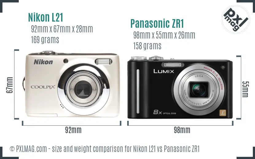 Nikon L21 vs Panasonic ZR1 size comparison