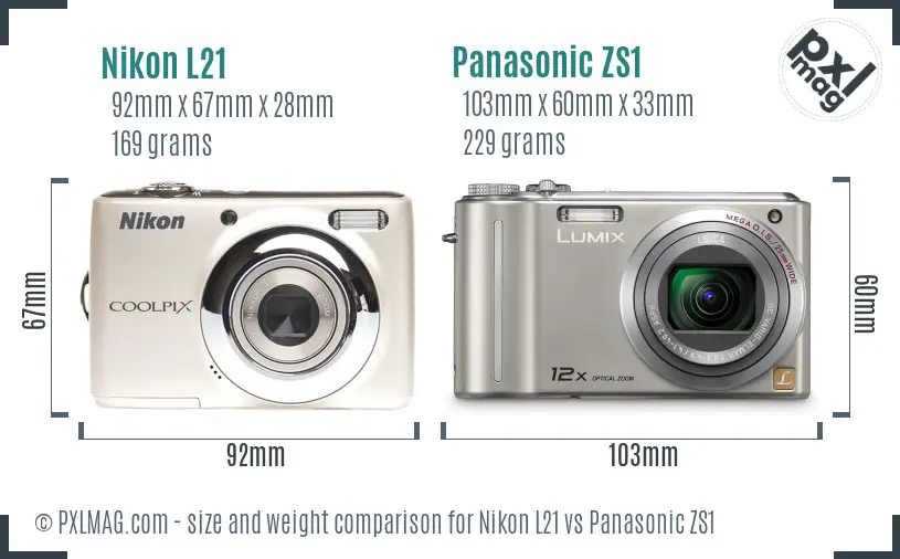 Nikon L21 vs Panasonic ZS1 size comparison Nikon L21 vs Panasonic ZS1 size comparison