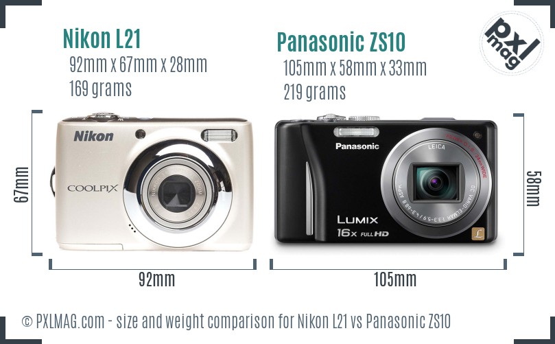 Nikon L21 vs Panasonic ZS10 size comparison