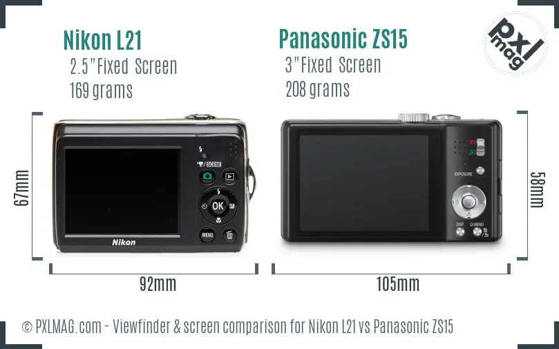 Nikon L21 vs Panasonic ZS15 Screen and Viewfinder comparison