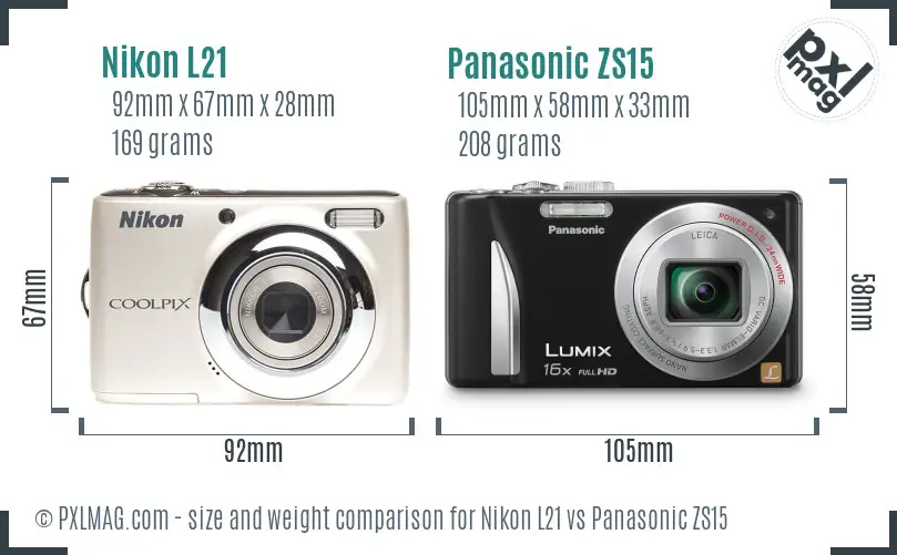 Nikon L21 vs Panasonic ZS15 size comparison