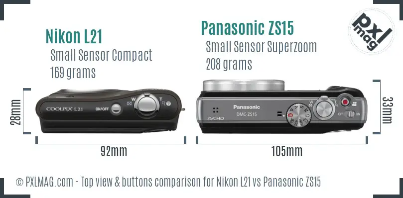 Nikon L21 vs Panasonic ZS15 top view buttons comparison